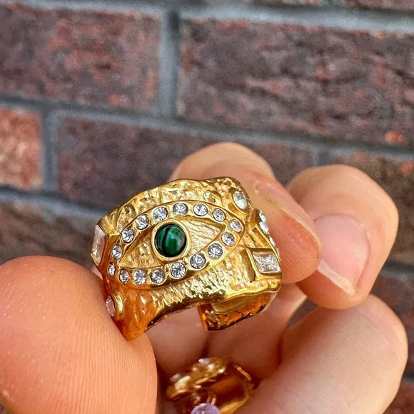 Baroque Malachite 18K Gold Stainless Steel Waterproof Eye Hoop Earrings - Picture 7 of 12